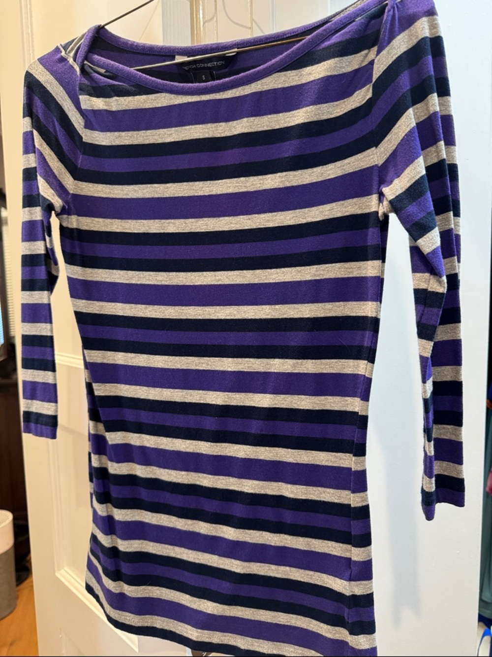 French Connection Purple, Black & Gray Striped Top